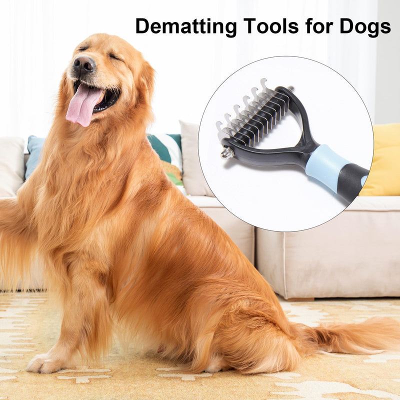 Souvik dog brush long hair undercoat brush for dogs and cats removes undercoat and tangles gentle care for long hair double-sided comb with massage effect blue - BeesActive Australia