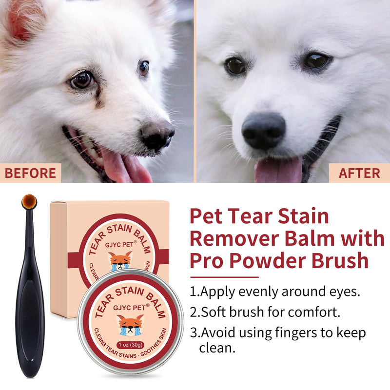 Natural Tear Stain Remover Balm for Dogs & Cats – Gentle & Effective Eye Care, Prevents Tear Stains & Reduces Redness, Safe & Non-Irritating Formula with Professional Brush, 1 oz