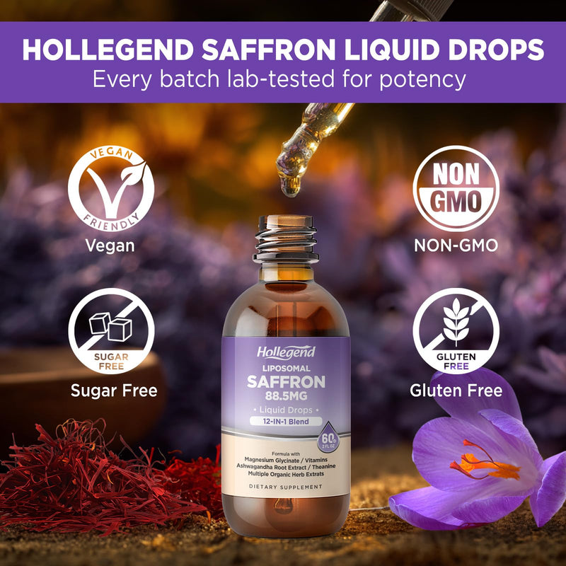Liposomal Saffron Drops for Kid Adult, Organic Saffron Supplement | with Magnesium Glycinate, L-theanine & Vitamins , Stress, Focus, Vision & Energy Support, Vegan, Lemon Flavor, 2 FL OZ 2 Fl Oz (Pack of 1)