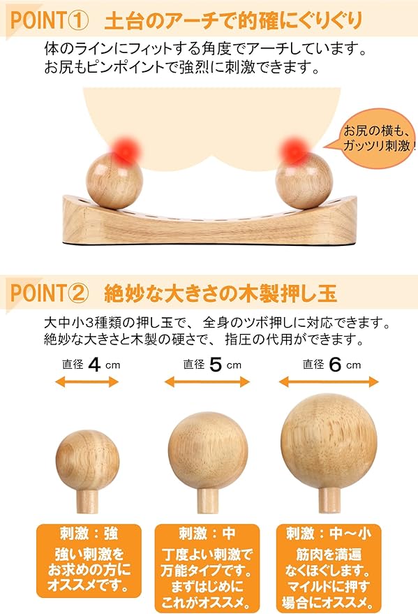 Tsuboguri-kun Wooden is Strong! 3 Types of 6 Balls, Pushing Points, Buttocks, Waist, Back, Shoulders, Neck - BeesActive Australia