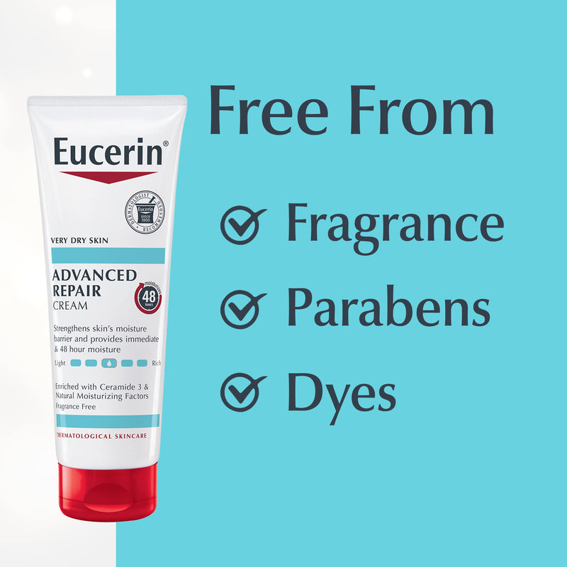 Eucerin Advanced Repair Body Cream for Very Dry Skin, Fragrance Free Daily Body Moisturizer, 8 Oz Tube 8 Ounce (Pack of 1) - BeesActive Australia