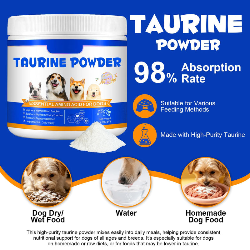 Taurine for Dogs – Daily Nutritional Supplement to Help Support Heart, Muscle & Overall Vitality – High-Purity & Easy-to-Mix, Additive-Free Formula for Puppies, Adult & Senior Dogs, 200g