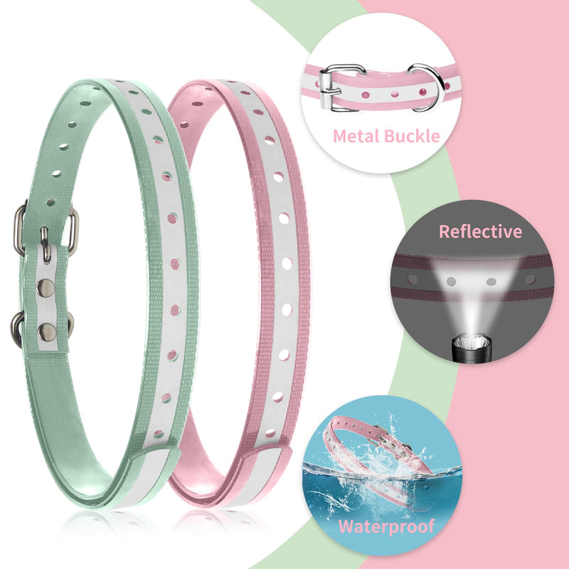 Shock Collar Replacement Collar Strap, Waterproof Odorless Reflective TPU Dog Collar, 3/4 Inch Adjustable Dog Collar with Metal Buckle - All Brands Pet Training Bark Shock Collars(Pink & Green) - BeesActive Australia