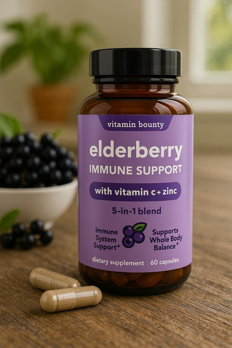 Vitamin Bounty Organic Elderberry Capsules – Sambucus Elderberry with Vitamin C and Zinc – Immune System Boosters for Adults – Antioxidant Formula for Immune Support– Non-GMO, 60 Capsules