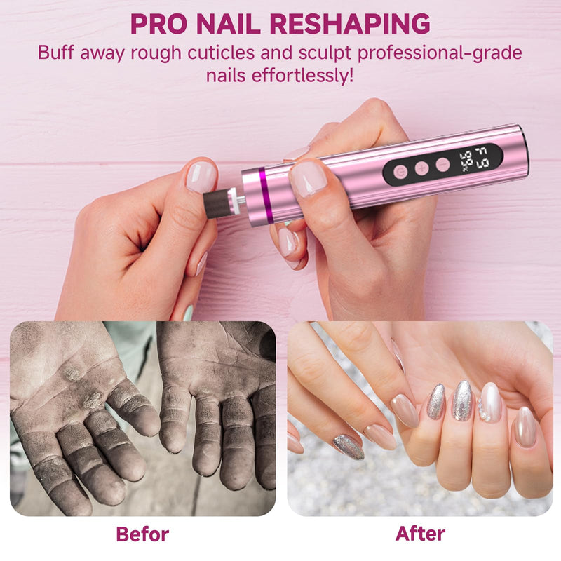 Electric Foot Nail File Cordless, 2 in 1 Wireless Dermave Electric Foot Callus Remover, Adjustable 9 Speed Rechargeable Pedicure Foot Filer Tool w/Sandpaper Discs & Nail Drill Bits,Digital Display Pink - BeesActive Australia