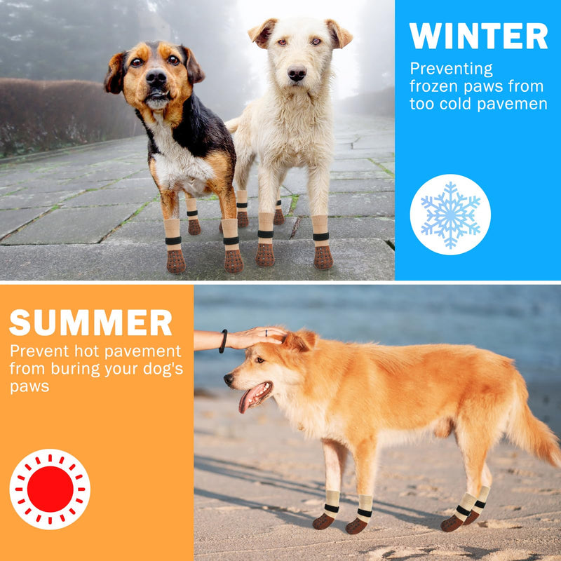 SCENEREAL Dog Socks to Prevent Licking Paws for Hardwood Floors Anti Slip, Dog Grippy Socks Shoes for Senior Small to Large Dogs, Dog Boots & Paw Protectors for Hot/Cold Scratching Pavement S(Paw Width 2.1in) Khaki - BeesActive Australia