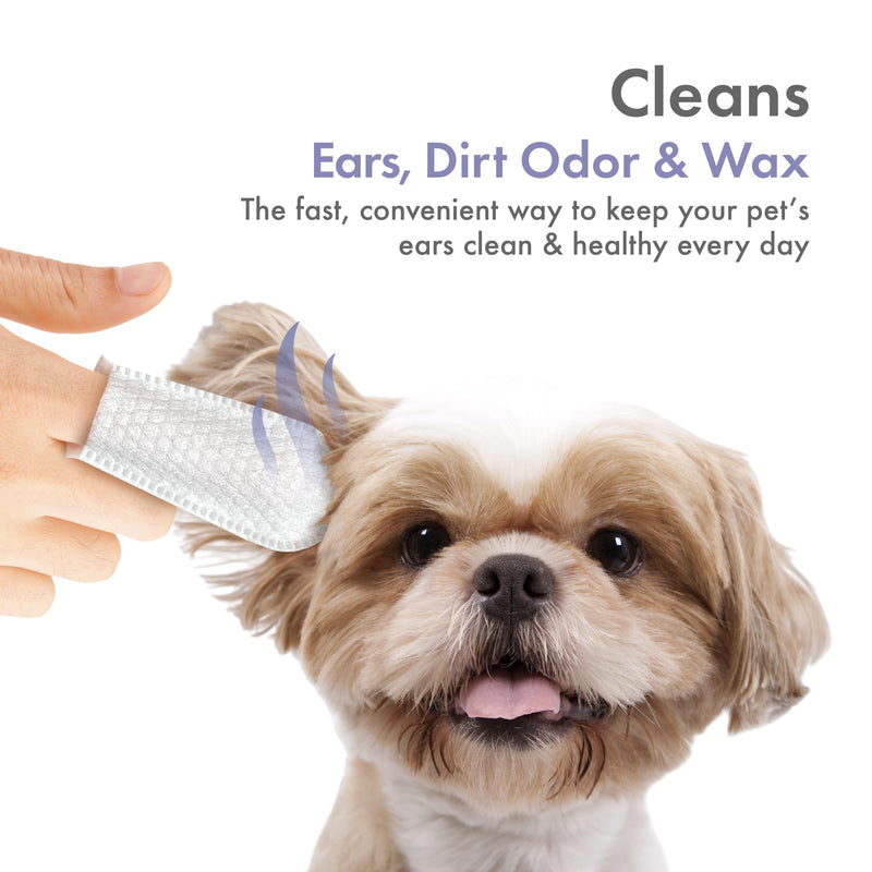Petkin Fingertip Ear Wipes for Dogs and Cats, 100 Finger Wipes - Slip-On, Snug Fit, Micro-Bristle Fabric - Cleans Ears, Dirt, Odor and Wax - Convenient, Ideal for Home and Travel - Fresh Scent 100ct