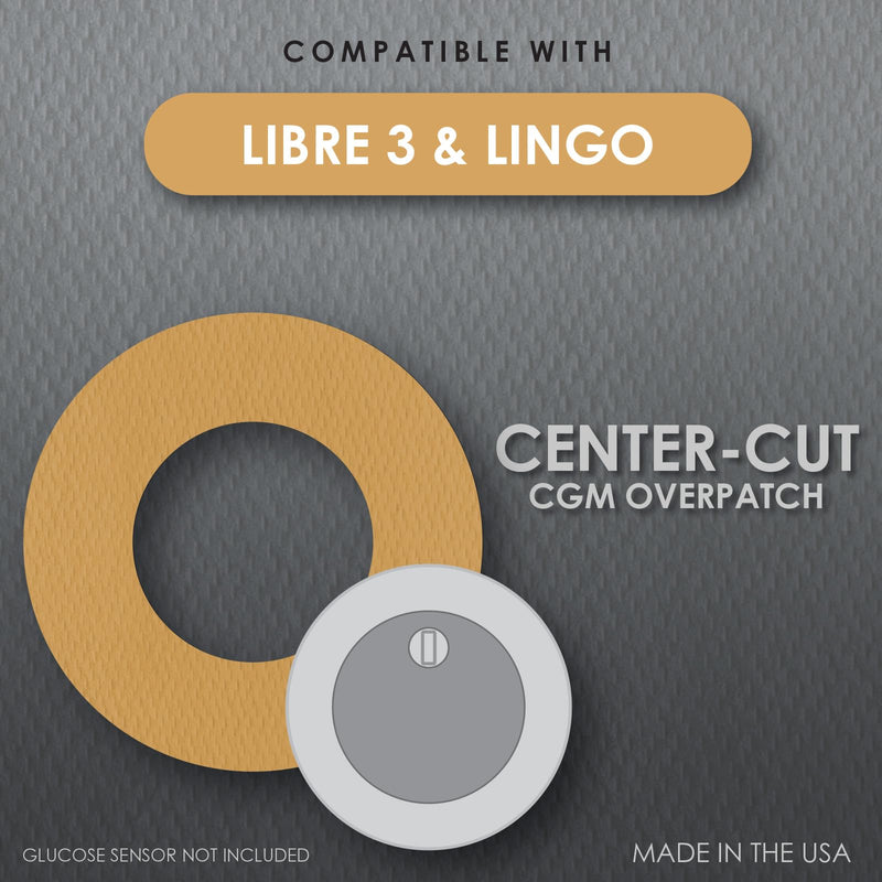 CGM Overpatch | Freestyle Libre 3 | Tan Center-Cut Design| 25-Count | Waterproof Adhesive | Anti-Fray | Easy Application & Removal | Made in USA | Sensor Protection