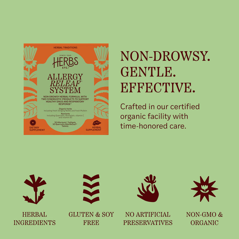 Herbs Etc. Allergy ReLeaf System, Non-Drowsy Formula, 30 Count | Natural Allergy Support for Overall Seasonal Comfort with Organic Fresh Stinging Nettle and Quercetin, Non-Drowsy Formula 30 Count (Pack of 1)