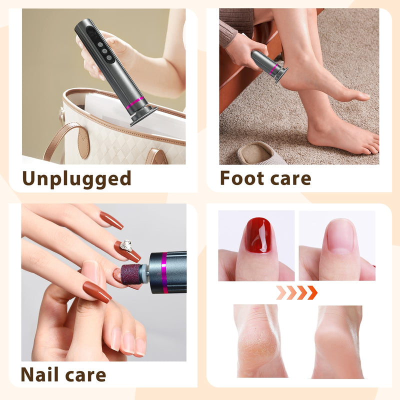 Electric Foot Callus Remover - 2 in 1 Electric Foot File,Adjustable Speed Foot File with Sandpaper Discs & Grinding Heads, 9 Speeds Callus Remover for Feet, Pedicure Tools for Valentine's Day Gift Pink - BeesActive Australia
