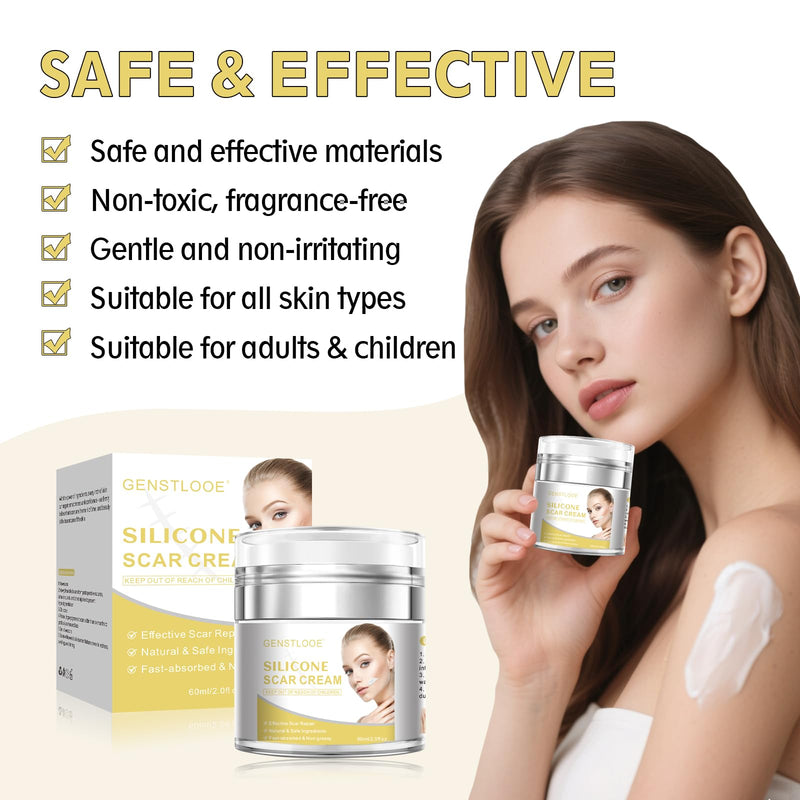 Advanced Scar Cream, Silicone Gel for Scars, Professional Scar Removal Cream for Surgical Scars, Stretch Marks, Old and New Scars, Keloids, Acne, Burns, 2 oz(60ml)