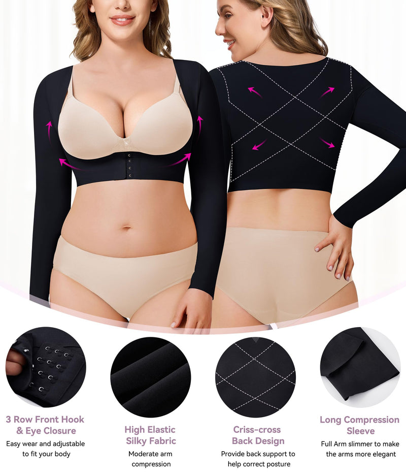 YERKOAD Arm Shapers for Women Flabby Arms Post Surgery Compression Sleeves Arm Faja Front Closure Shapewear Tops X-Large Black - BeesActive Australia