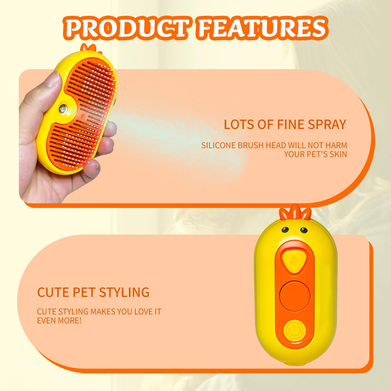 Cat Steam Brush, 3 in 1 Cat Steamy Brush Cleanser, Pet Massage Grooming Brush, Pet Hair Cleaning Brush Comb for Cats Dogs (Yellow) Yellow - BeesActive Australia