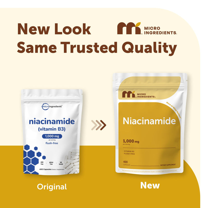 Vitamin B3 Niacinamide 500mg Per Capsule, 400 Capsules | 1,000mg Flush Free Niacin Per Serving, Essential B Vitamin Supplement | Non-GMO, Gluten Free
