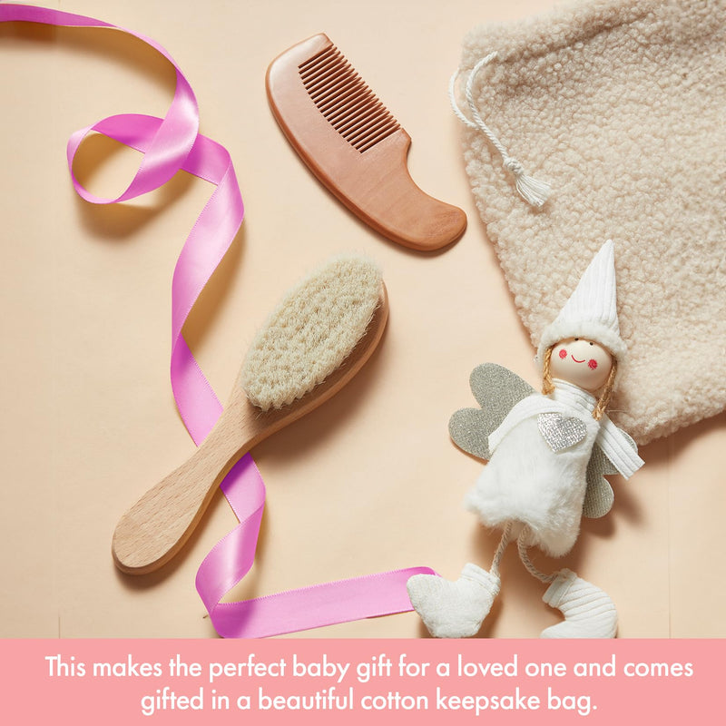 MYZI Baby Hair Brush Set ‚Äì Baby Brush and Comb Set Newborn, Baby Comb and Brush Set Boy and Girl, Newborn Hair Brush and Newborn Comb - Baby Gift Set Cream