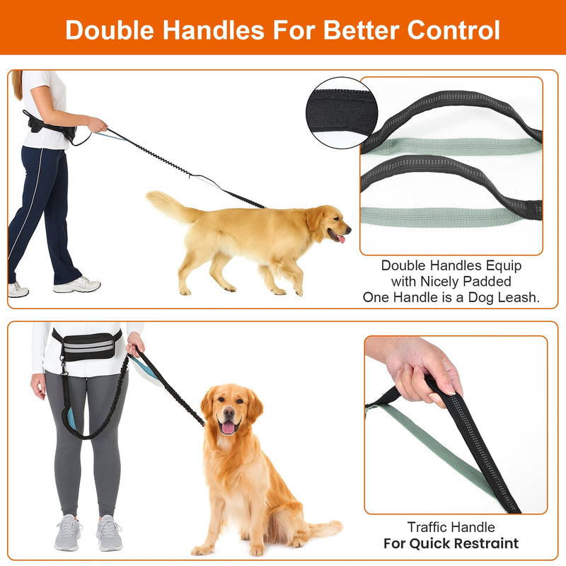 Hand Free Dog Leash with Pouch, Dog Walking Belt Retractable Leash for 2 Dogs with Dual Handles for Running Walking Jogging Pet Belt - BeesActive Australia