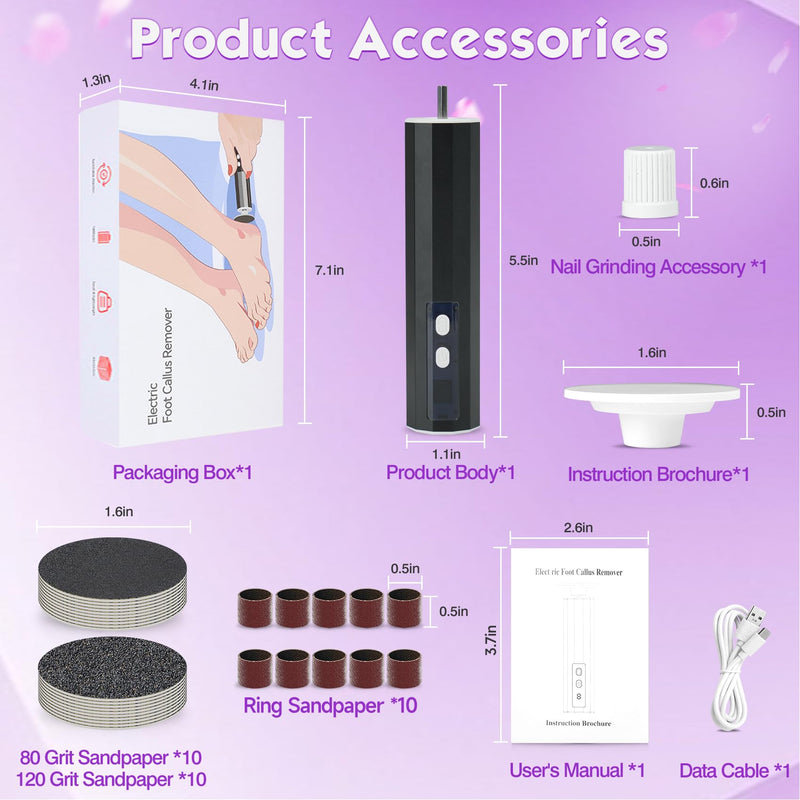 Electric Foot Callus Remover, Professional Pedicure Kit for Women & Men - Electric Foot File with Speed Adjustment & Rotation Control for Feet Care, Includes 20Pcs Sandpaper + 10Pcs Barrel Sandpaper - BeesActive Australia