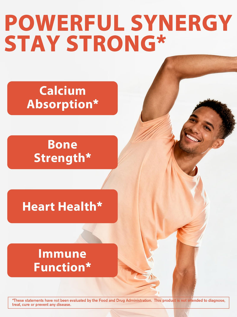 Calcium Supplements for Women & Men, 1200 mg with Vitamin D3 K2, 5000 IU D3, 100 mcg MK-7, Non-GMO, for Calcium Absorption, Strong Bones & Teeth, Heart & Immune Health, 60 Tablets