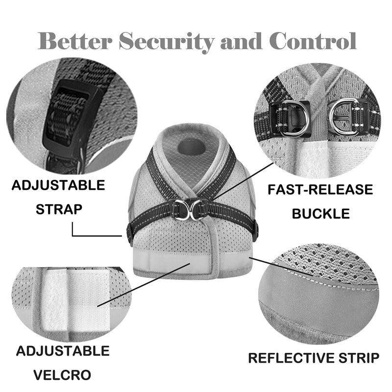 Cat Harness and Leash for Walking, Kitten Escape Proof Harnesses, Adjustable Reflective Puppy Harness with Leashes Set, Easy Adjustable Soft net Breathable Pet Safety Vest L (Chest: 15" - 17") Grey - BeesActive Australia