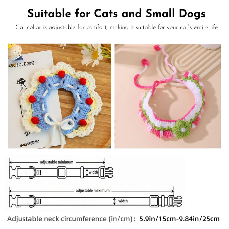 2pcs Handmade Knitted Cat Collars：Breakaway Kitten Collars，Vibrant Colors Pet Scarfs, Flowers Cat Bandana, Cute Cat Collar，Comfortable for Kitty, Puppy, and Rabbit Cartoon - BeesActive Australia