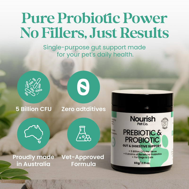 Nourish Pet Co. Gut Health Support for Pets - Prebiotics & Probiotics for Digestion & Immunity