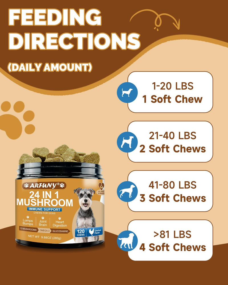 9 in 1 Mushroom Supplement for Dogs - Digestive, Cellular, Immune Health Support, Mushroom Immune Dog Chews Turkey Tail Mushroom for Dogs - Gut, Skin, Joint, Immune Health- Dog Lumps & Bumps