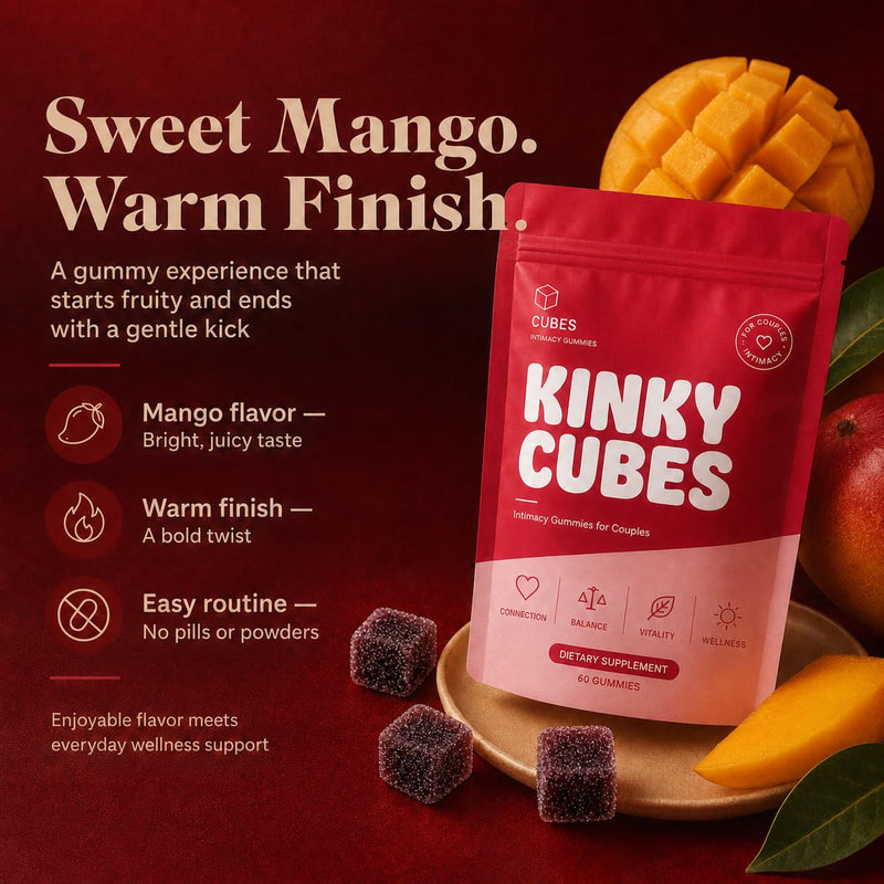 Kinky Cubes Gummies, Boost Mood,Hot Mango 60 Gummies | Mango Extract Blend • Vitamin & Mineral Supplements • Daily Wellness • Easy-to-Take
