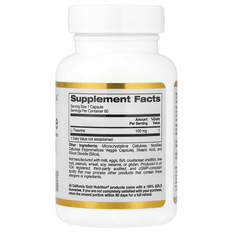 California Gold Nutrition L-Theanine, Featuring AlphaWave®, 100 mg, 60 Veggie Capsules