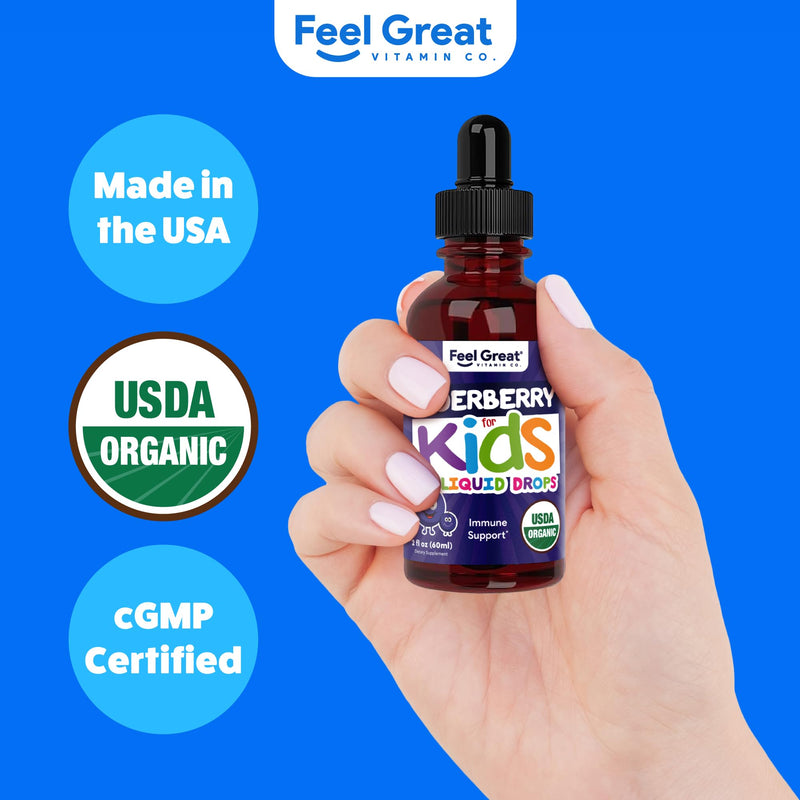 Elderberry for Kids Liquid Drops with Vitamin C & Zinc - 2oz - Children and Toddler Immune Support Supplement USDA Organic Sambucus Elderberry Extract Ages 1-13 Years - Made in USA - 2 fl oz