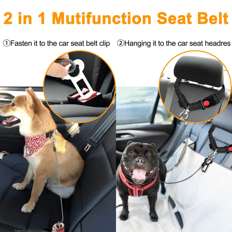 Chew Proof Dog Car Seat Belt, 2 in 1 Steel Cable Dog Car Accessories Headrest Restraint Dog Car Seatbelt for Medium Large Dogs Chewer Heavy Duty Dog Seatbelts for Cars Swivel Attach Black 2 Pack - BeesActive Australia