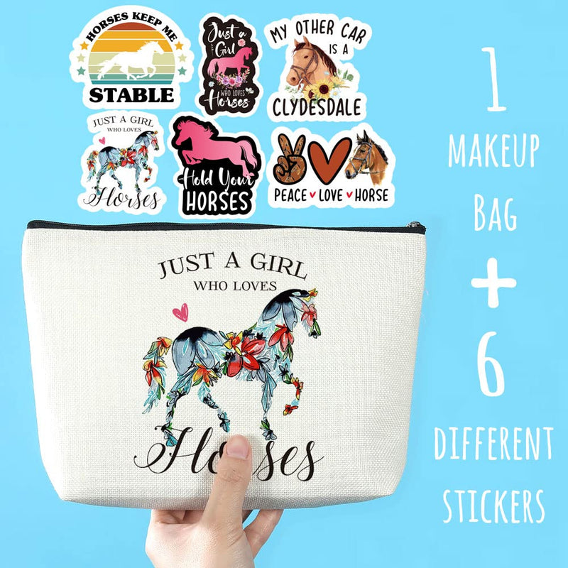 Horses Gifts Girls Horse Cosmetic Bag and 5 Piece Stickers Just a Horses-loving Girl Cowgirl Equestrian Travel Bag Cosmetic Bag Gifts Horse Cosmetic Bag Horseshoe Horse Gifts for Girls GirlHorse - BeesActive Australia