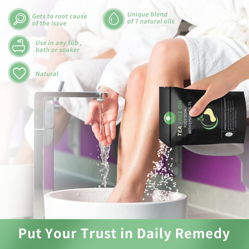 Tea Tree Oil Foot Soak with Epsom Salt - Pedicure Foot Spa for Toenail Fungus Treatment, Nail Discoloration, Stubborn Foot Odor and Itchiness -16 oz - BeesActive Australia