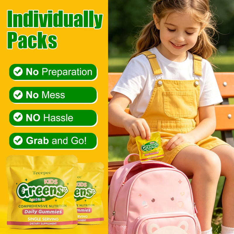 Greens Daily Gummies for Kids, Superfood Fruits and Veggies Blend with Spirulina, Chlorella, Prebiotics & Fiber, Adaptogens Multivitamin Supplement for Digestive Health, Non-GMO, 90 Count 90 Count (Pack of 1) Low Sugar
