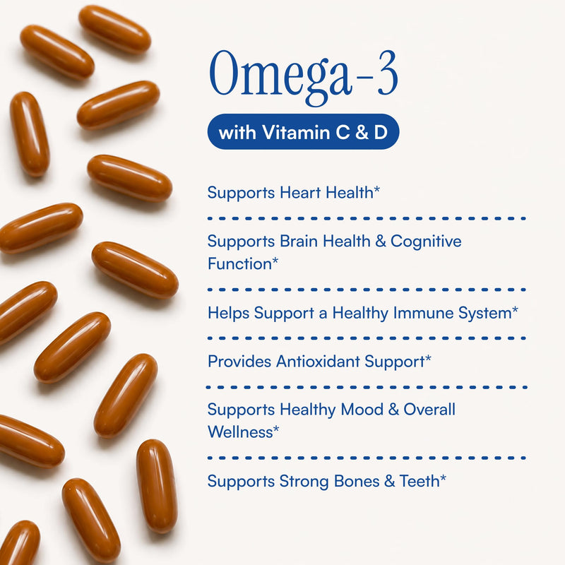 Purity Products - Omega-3 Plus Vitamin C & D, 60 softgels | Supports Skin, Eye, & Hearth Health - Brain & Cognitive Function + Joint Comfort & Flexibility - 60 Softgels