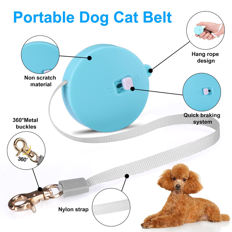 Retractable Dog Leash for Small Dogs Cats up to 11lbs with 6.5ft Anti-Pull Strong Nylon Tape, Hands Free, Mini and Portable Walking Leash with Wrist Strap, One-Hand Brake, Blue Round