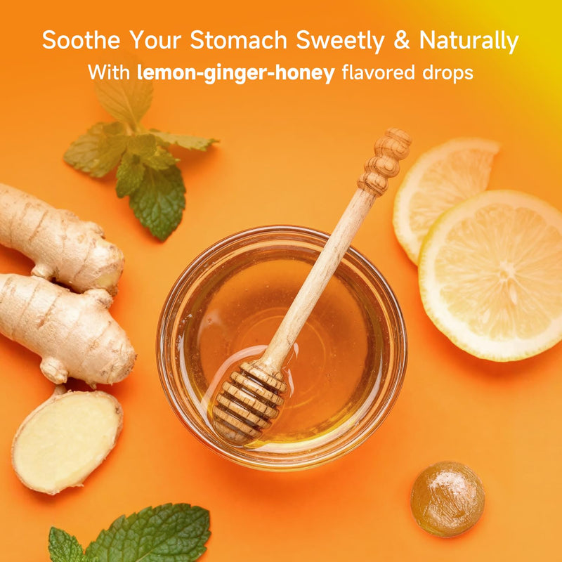 Honey-Ginger Drops for Nausea Relief, Support Upset Stomach & Motion Sickness Relief, Added Ginger & Vitamin B6 for Pregnant Women Morning Sickness, 60 Individually Lozenges Honey-Ginger 60 Count
