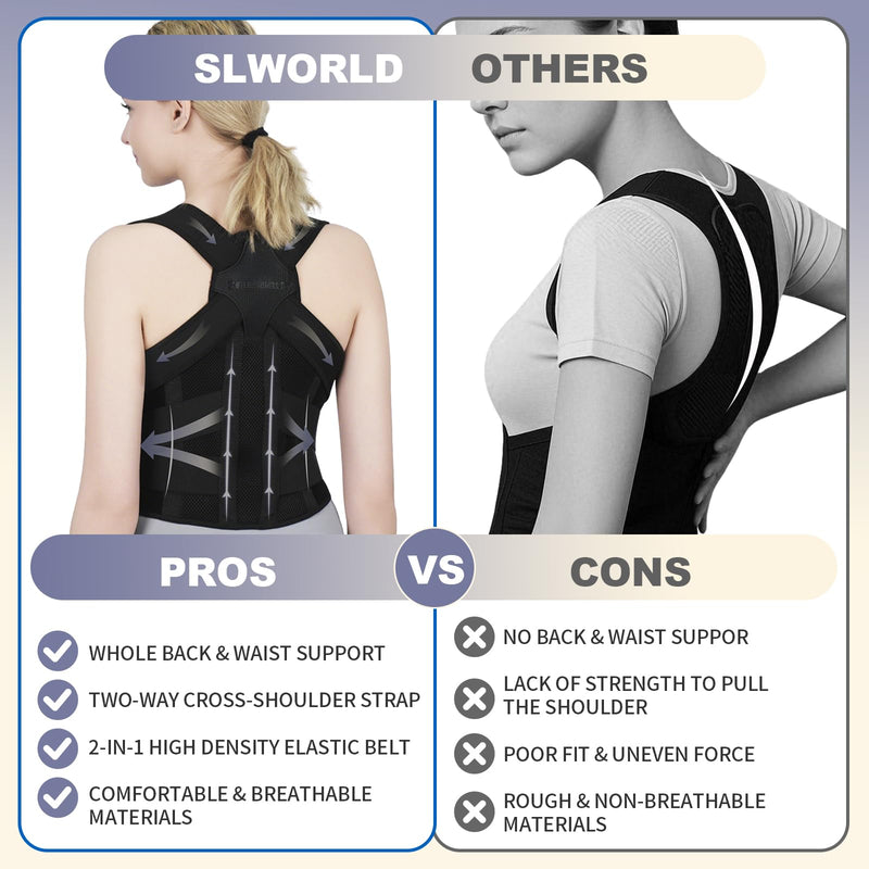 Posture Corrector for Women and Men Upgraded Back Brace, Adjustable Back Support for Upper and Lower Back Pain Relief, Shoulder Straightener for Hunchback, Scoliosis, Lumbar, Spine (Black, Large) Black - BeesActive Australia