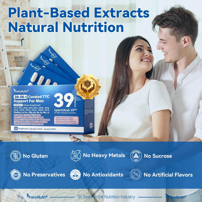 SpermXcel-39™ for Men Trying to Conceive | 39-in-1 Fertility Support | Maca · L-Carnitine · L-Arginine & CoQ10 · Vitamins & minerals | Supports Sperm Motility & Quality | 30 Vegetarian Capsules