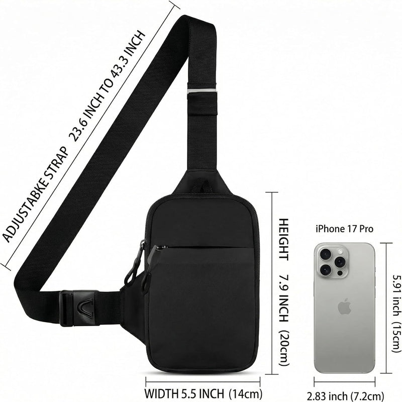 Mini Sling Bag Crossbody Fanny Pack Men & Women - Switchable Strap, RFID Blocking, Water-Repellent, Hidden Pocket Black
