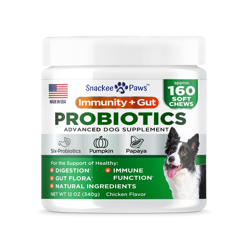 Probiotics for Dogs and Digestive Enzymes - Approx 160 Dog Probiotics Chews - Dog Probiotic - Anti Diarrhea, Upset Stomach & Gas Relief, Canine Prebiotic - Pet Fiber Supplement - Chicken Flavor