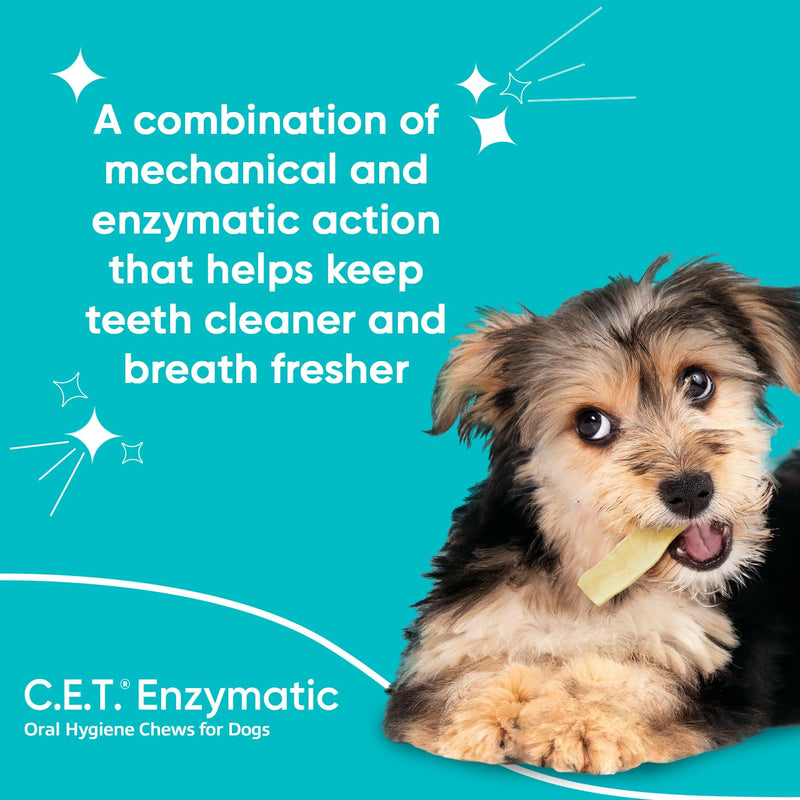 Virbac C.E.T.® Enzymatic Oral Hygiene Chews for Dogs, Small - Plaque & Tartar Control - Single Layer Beefhide with Exclusive Dual-Enzyme System & Tasty Chicken Flavor - Easy to Give Dog Dental Chew