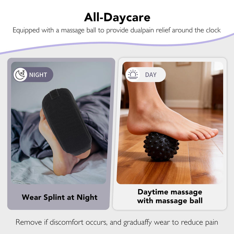 Upgraded Plantar Fasciitis Night Splint with Massage Ball for Foot Pain Relief Causing by Plantar Fasciitis, Achilles Tendonitis, Heel Spur, Comfortable & Easy-to-use Brace for Men & Women, Black Medium Black-Medium - BeesActive Australia