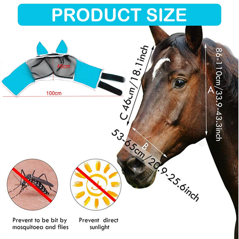 YANINEE 50 * 37cm fly mask horse UV protection, fly hood horses with ear protection - BeesActive Australia