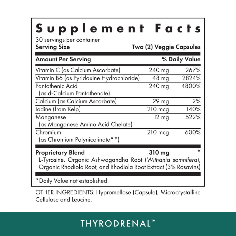 Michael's Health Naturopathic Programs Thyrodrenal - 60 Vegan Capsules - Supports Thyroid & Adrenal Health - With Vitamin C - 30 Servings
