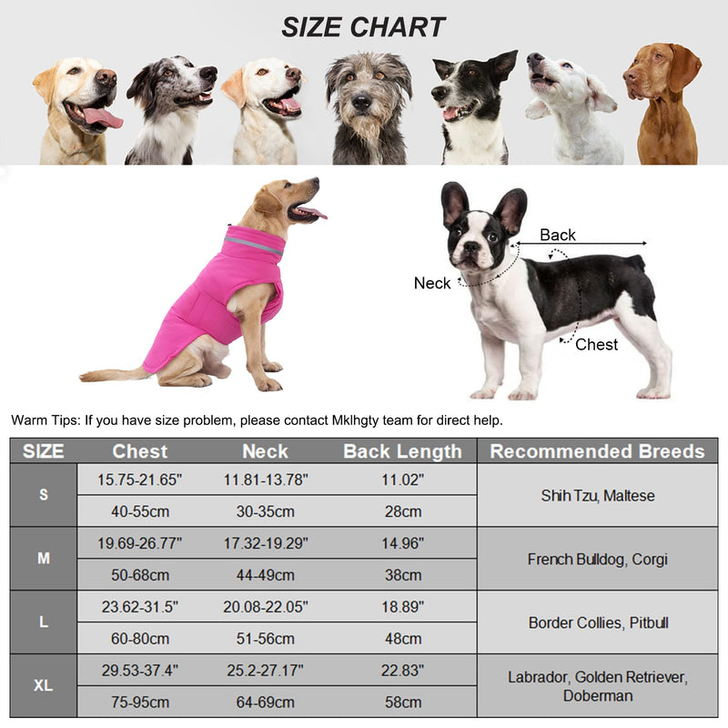 Dog Coat, Waterproof Dog Jacket Dog Winter Coat Dog Cold Weather Coats, Warm Windproof Dog Snow Jacket Clothes, Reflective Adjustable Turtleneck Dog Coats for Small Medium Large Dogs Pink - BeesActive Australia