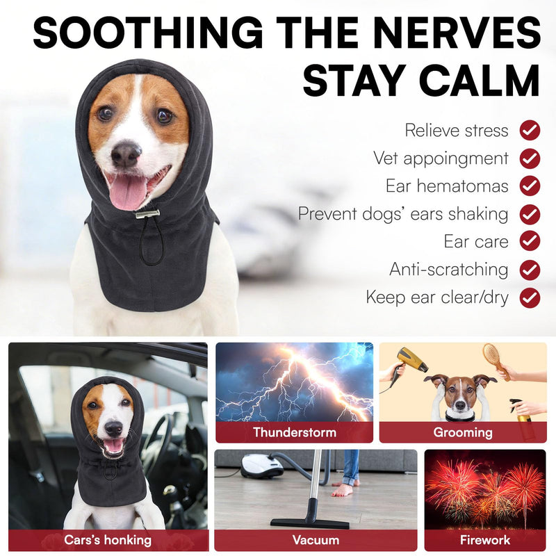 Dog Calming Hoodie Pet Ear Cover, Adjustable Headband for Small Medium Large Dogs, Pet Muffs Head Wraps for Grooming Firework Thunderstorms, Darkgrey XL X-Large