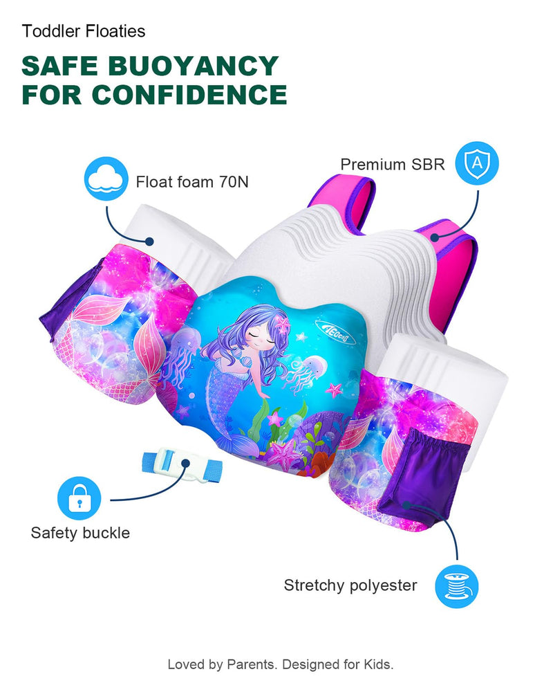AEOCOO Puddle Float Jumper 20-30-50-60-70 Pounds, Toddler Swim Vest for 1-3-5-6-9 Years Old, Pool Floats with Swimming Arm Floaties Swim Jacket & Water Wings for Kids Swimmies, Boys, Girls, Niños Mermaid Fit 3-5-6-9 Years, 30-50-60-70 lbs