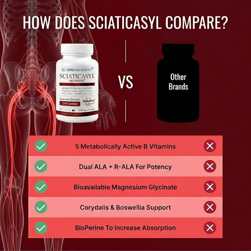 Approved Science Sciaticasyl - Optimal Sciatic Nerve Support - B Vitamins, Magnesium, Alpha-Lipoic Acid, BioPerine - Vegan - 60 Capsules 60 Count (Pack of 1)
