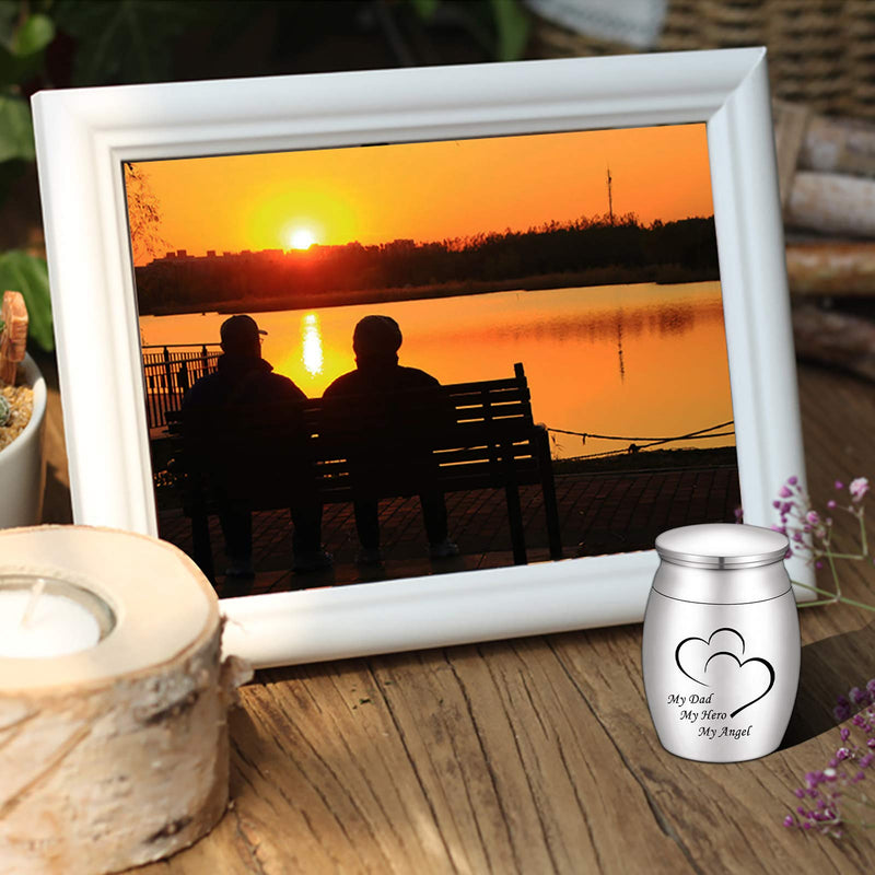 Dletay 1.57 Inches Small Cremation Keepsake Urns for Human Ashes Mini Cremation Urn Small Funeral Urns for Ashes Stainless Steel Cremation Funeral Urn-My Dad My Hero My Angel My Dad