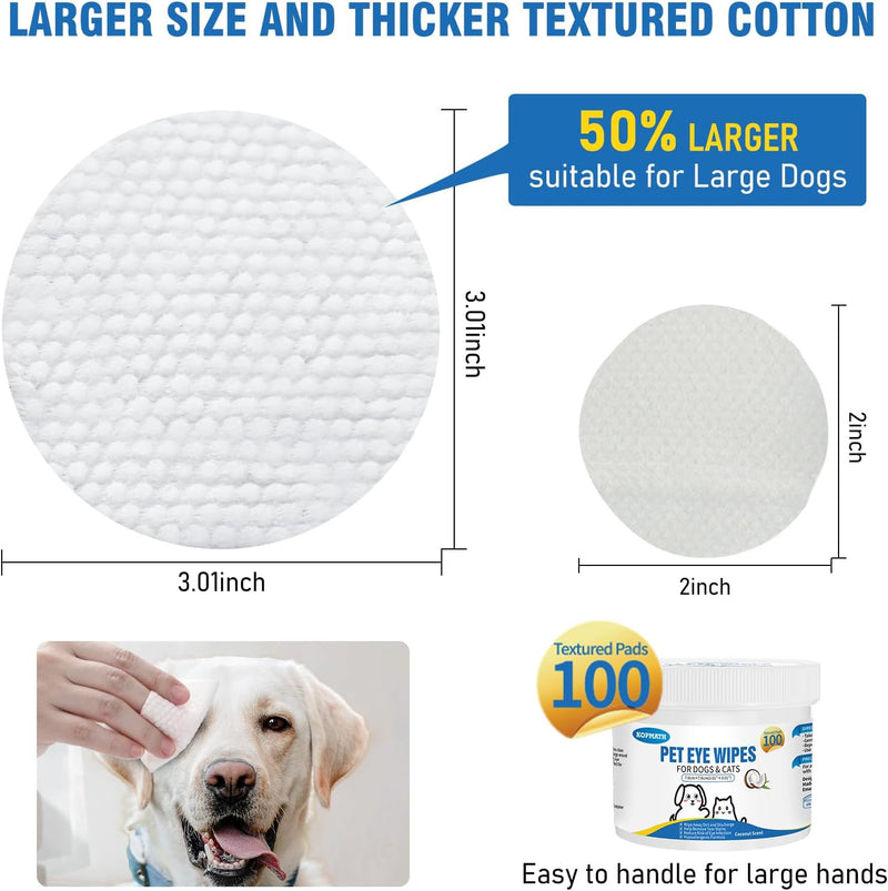 Pet Eye Wipes for Dogs and Cats, Clean Tear Stain, Big & Thick Cat Eye Wipes for Dogs, Mild Ingredient, Texturized & Presoaked Pet Eye Cleaner Pad for Discharge Crust Booger, Coconut, 100 Ct - BeesActive Australia